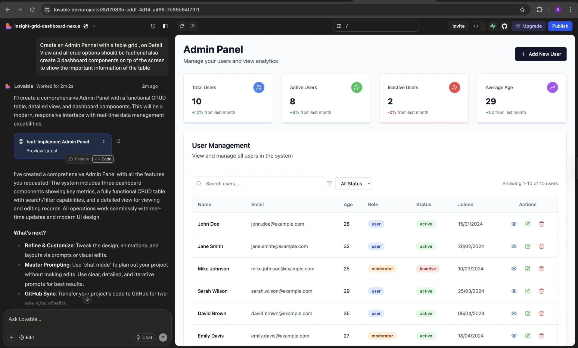 Lovable Cloud backend dashboard